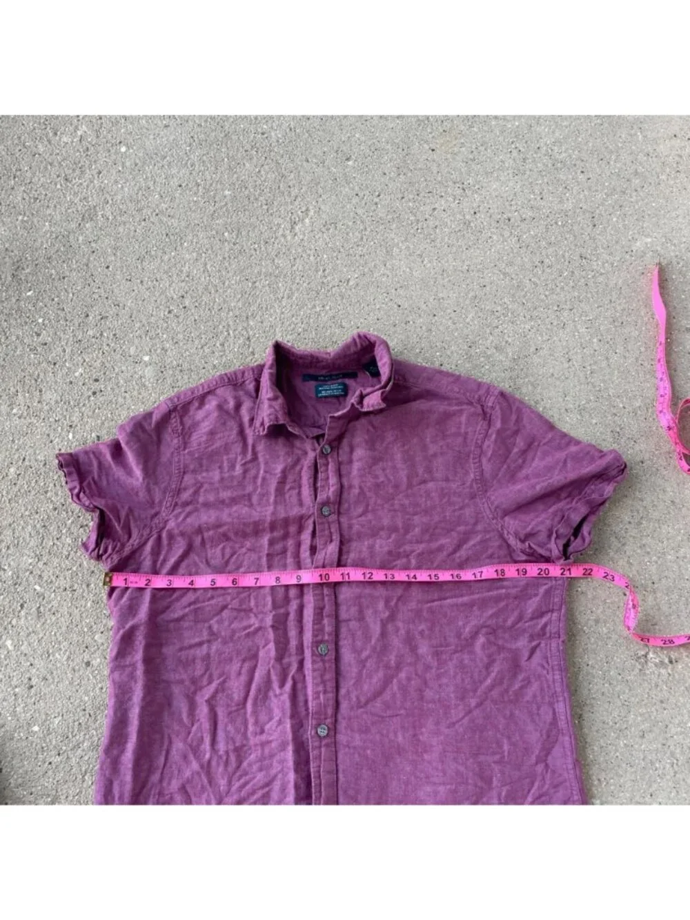 Perry Ellis Short Sleeve Button Down Shirt Linen Cotton Purple Men M Lightweight